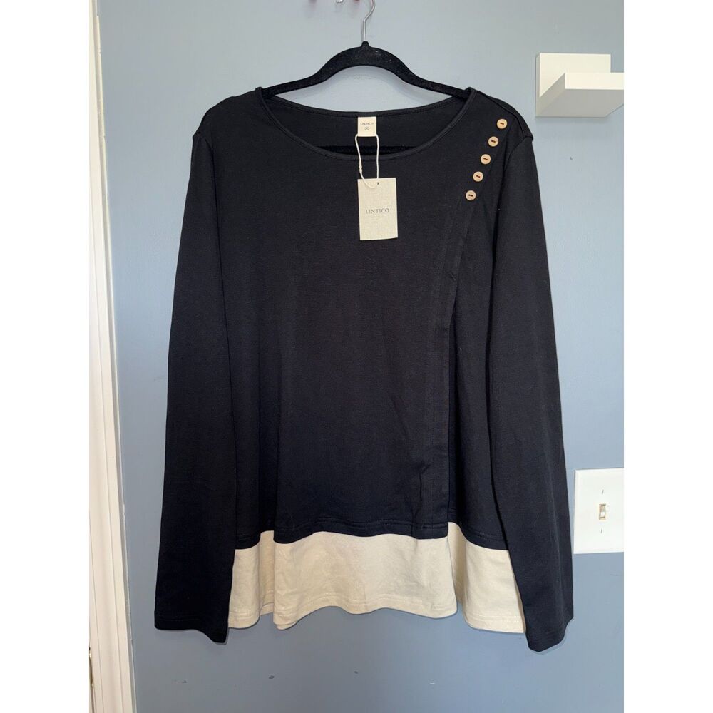 NWT Lintico Black & White Linen Blend Long Sleeve Blouse | Size XL | Minimalist